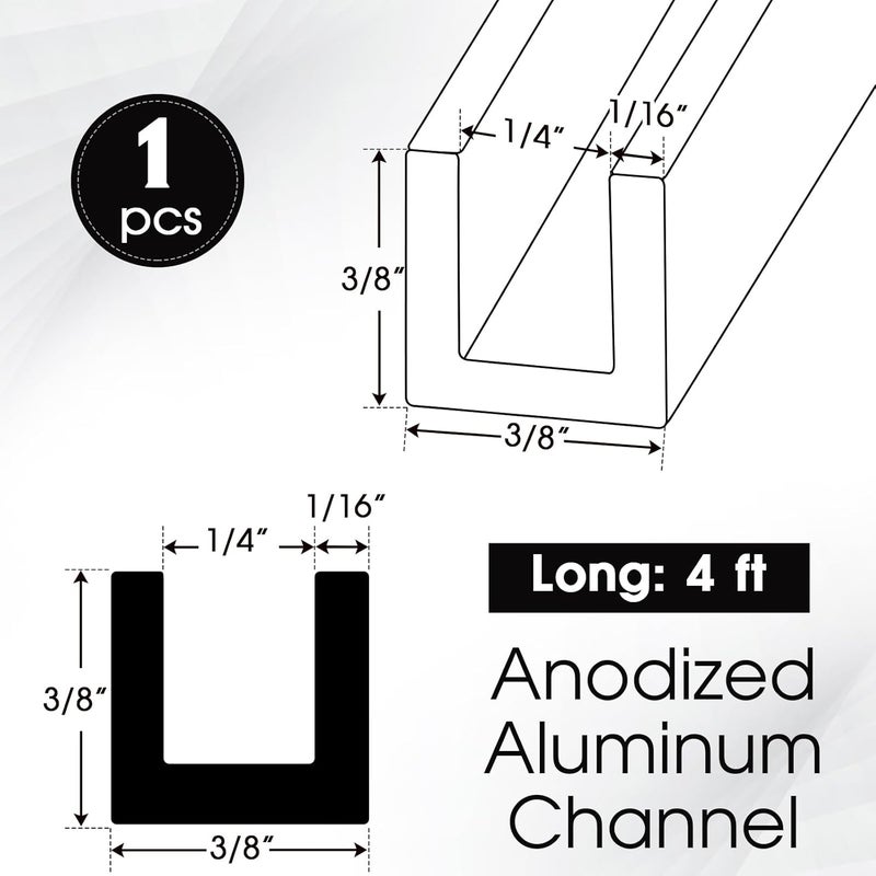 Yaocom 1 Pcs 4 ft 1/4" U Channel Aluminum 1/16" Walls x 3/8" High x 3/8" Width Aluminum C Channel Metal 6063 Alloy T-6 Temper for Posters Signs Frame Display Stands - Image 2